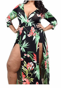 Plus Plus-Size Floral Print Surplice Maxi Dress with Shorts