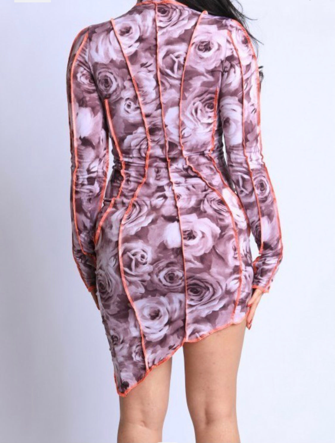 Flower Printed Contrast Stitch Detail Dress