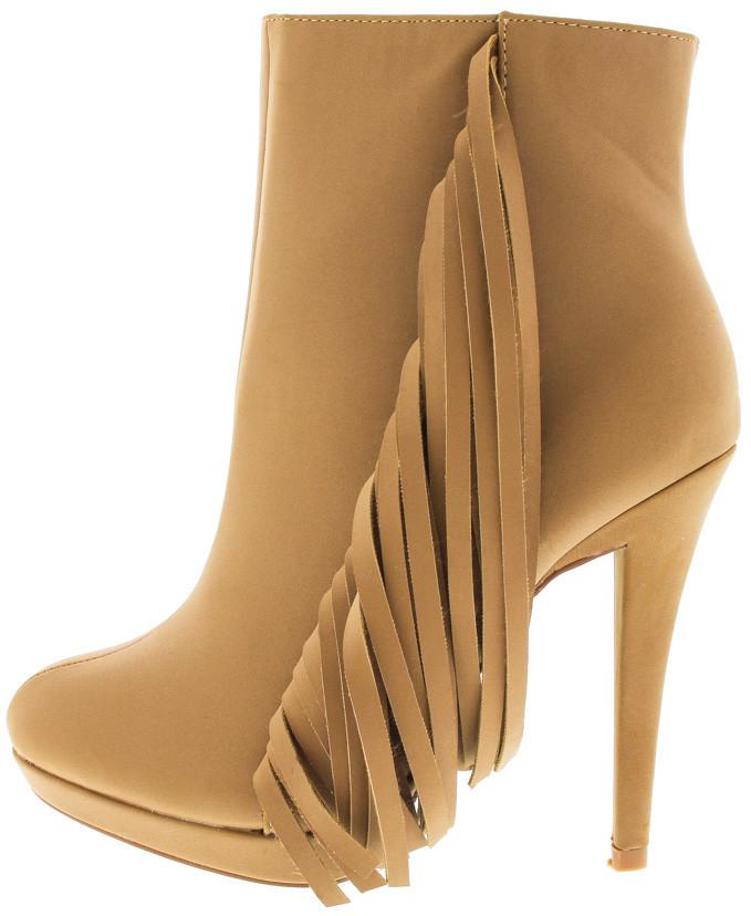 Tan Fringe Side Stiletto Ankle Boot