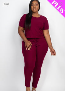 Plus-size Short Sleeve Top & Leggings Set