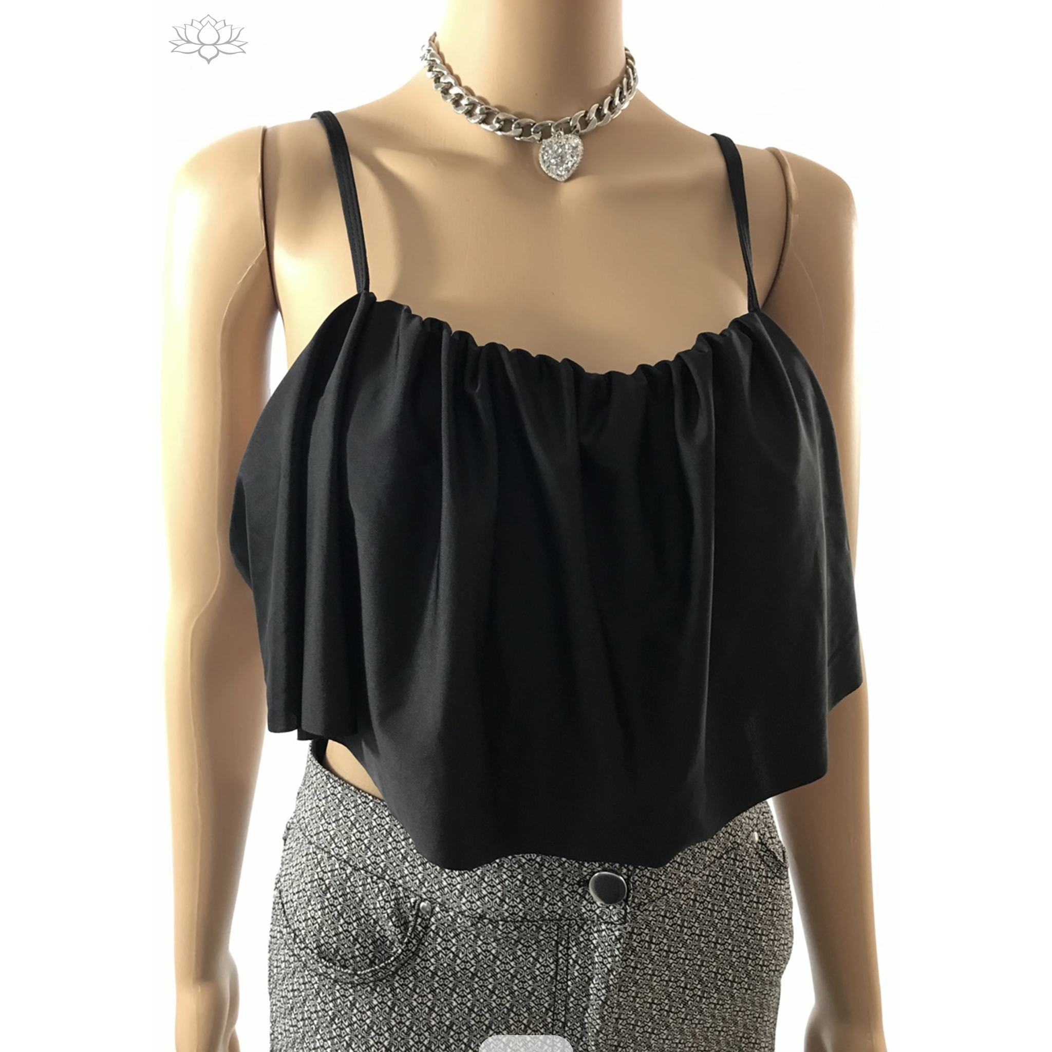 Black Spaghetti Strap Ruffle Chiffon Cami Top front view