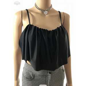 Black Spaghetti Strap Ruffle Chiffon Cami Top front view