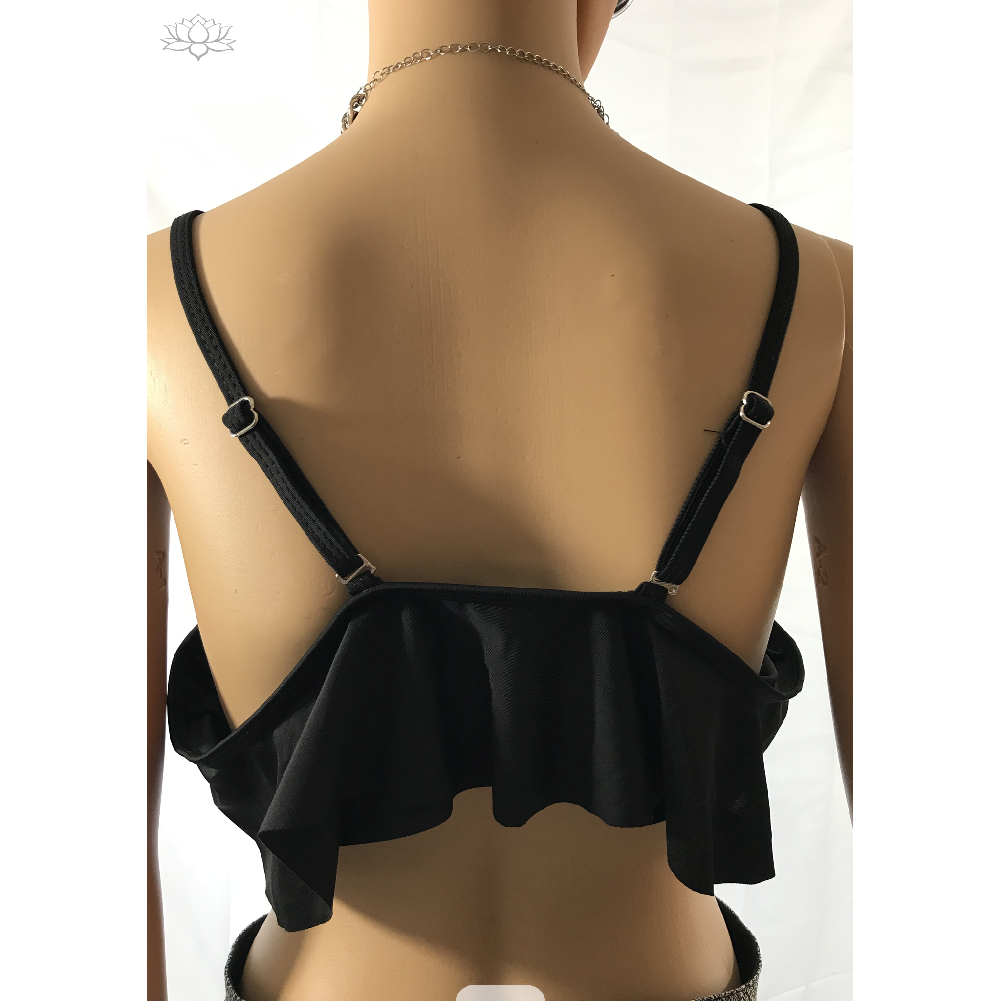 Black Spaghetti Strap Ruffle Chiffon Cami Top rear view