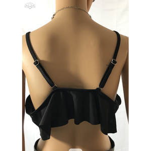 Black Spaghetti Strap Ruffle Chiffon Cami Top rear view