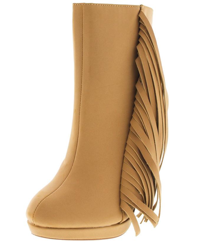 Tan Fringe Side Stiletto Ankle Boot