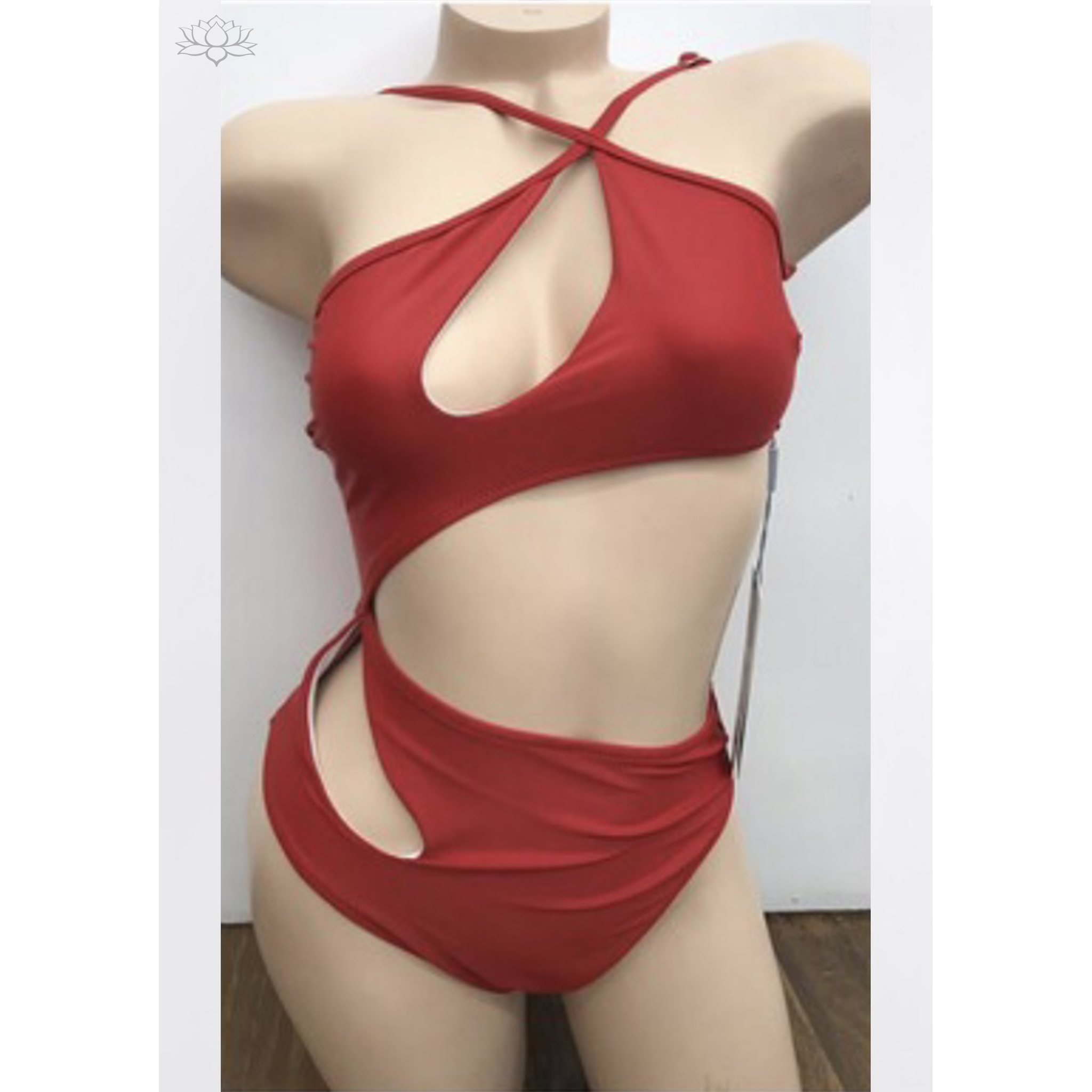 Contemporary Asymmetric Design-One Piece Swimsuit red material