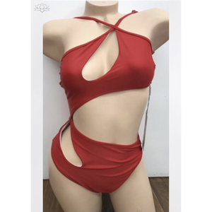 Contemporary Asymmetric Design-One Piece Swimsuit red material