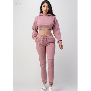 Cropped Hoodie Sweater With Zip On Shoulders Cinched Sweatpants