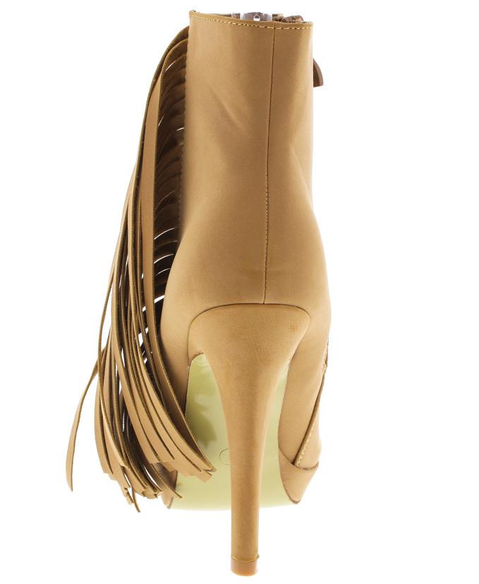 Tan Fringe Side Stiletto Ankle Boot