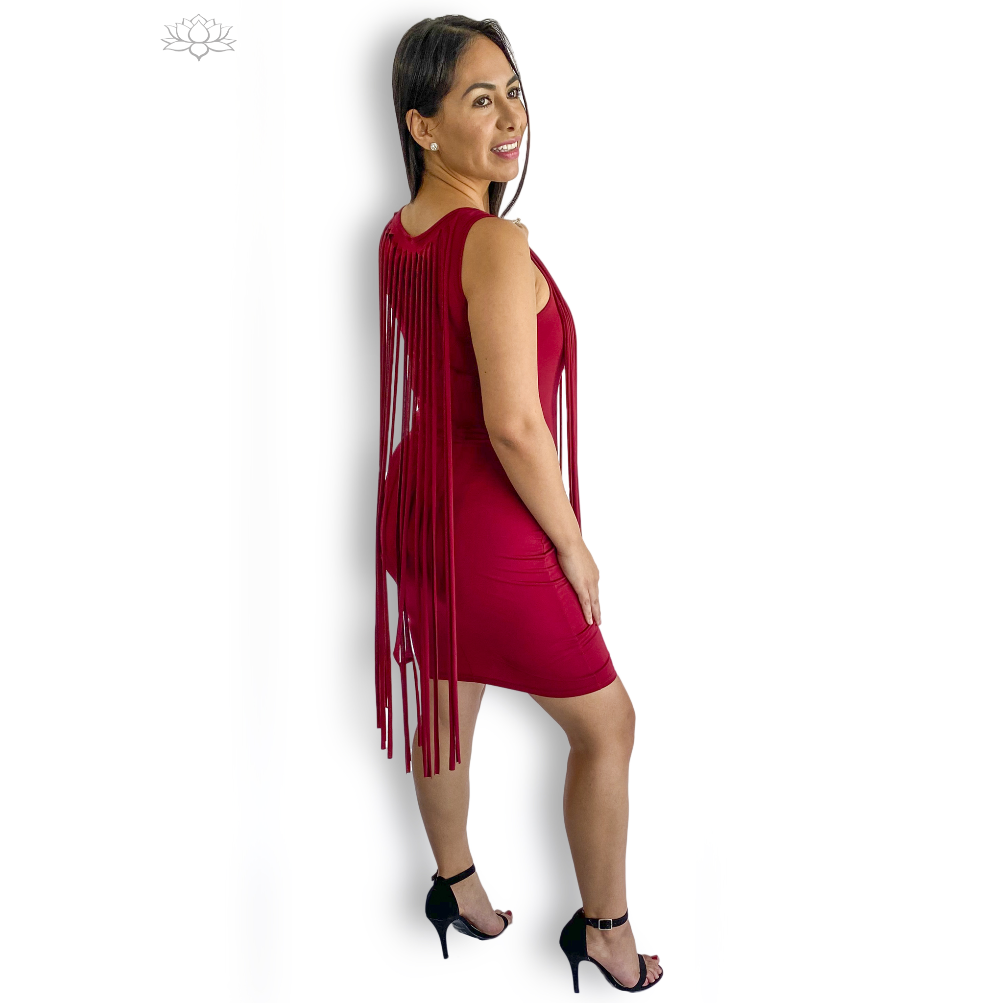 Fiery Red Fringes Dress side view