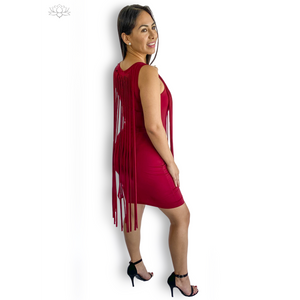 Fiery Red Fringes Dress side view