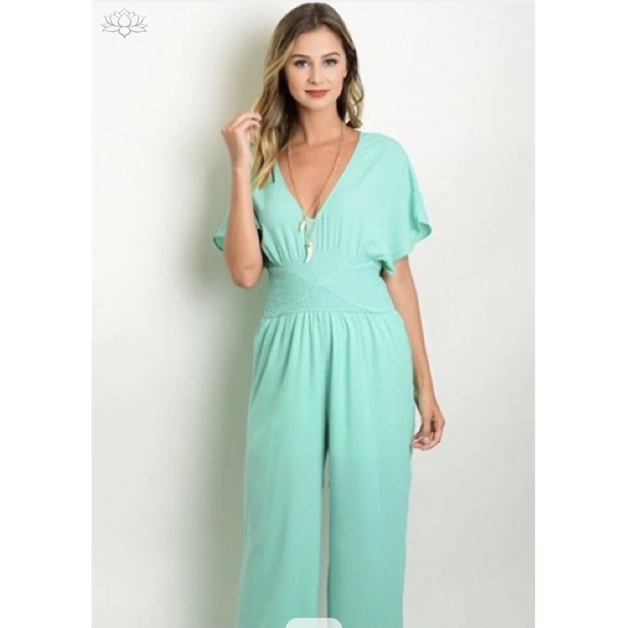 Flutter Short Sleeve Mint Green Jumpsuit