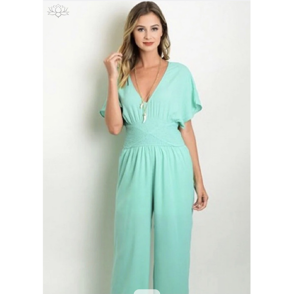 Flutter Short Sleeve Mint Green Jumpsuit