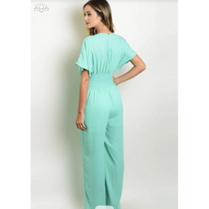 Flutter Short Sleeve Mint Green Jumpsuit back view