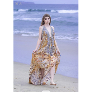 Luxury Resort Wear Digital Printed Halter Dress