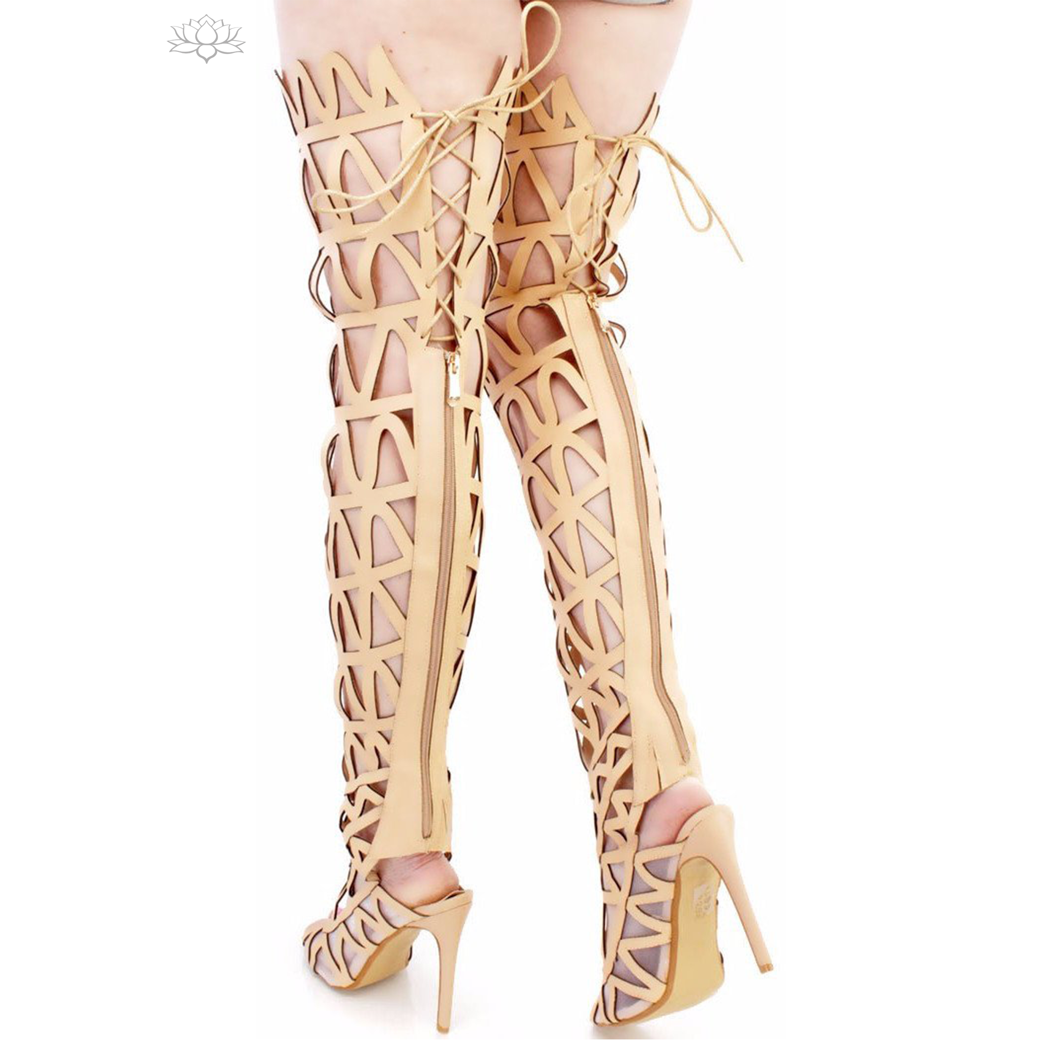 Nude Zig Zag Thigh High Lace Up Boot back