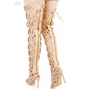 Nude Zig Zag Thigh High Lace Up Boot back