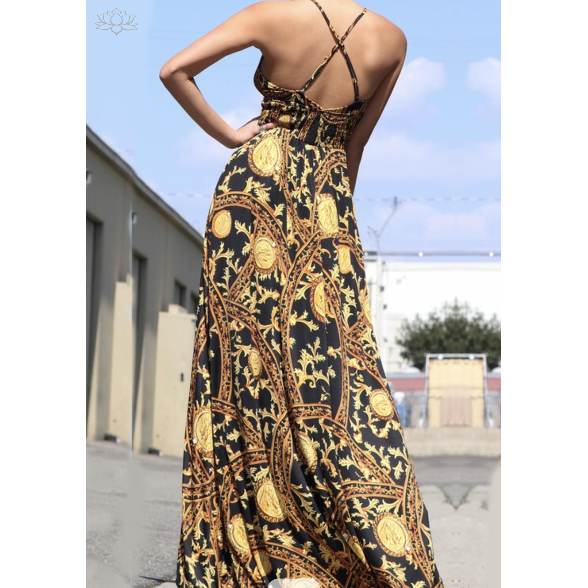 Printed Venetian Slip Dress With High Split back