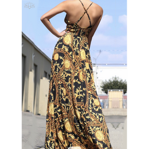 Printed Venetian Slip Dress With High Split back