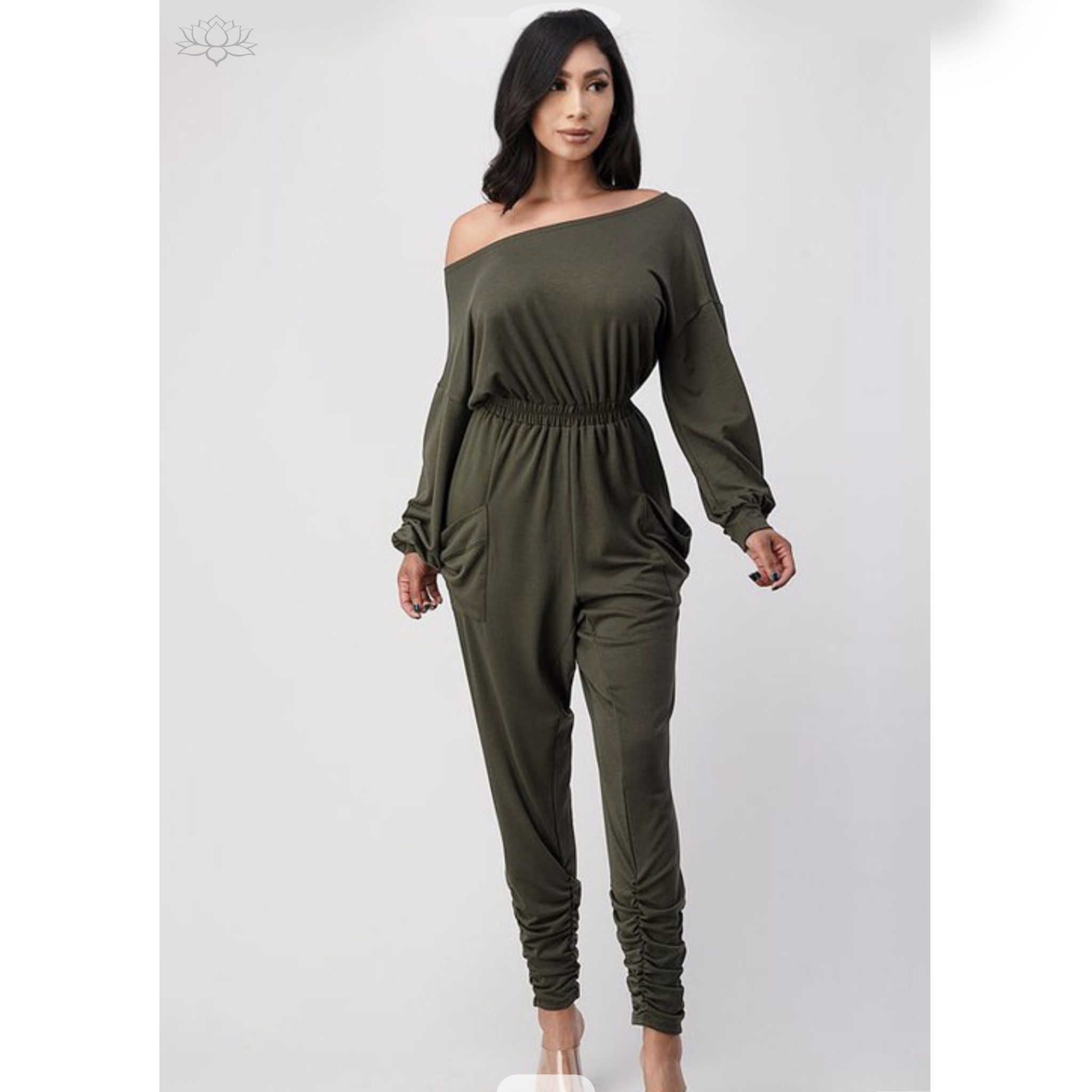 Relaxed Off The Shoulder Jumpsuit With Cinched Waist