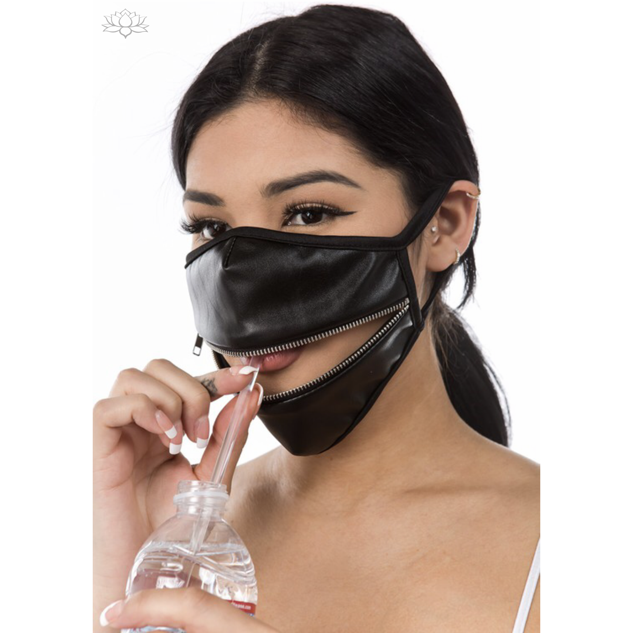 Unisex PU Leather Half Face Mask with Zipped Mouth