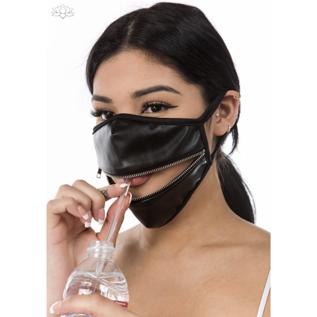 Unisex PU Leather Half Face Mask with Zipped Mouth