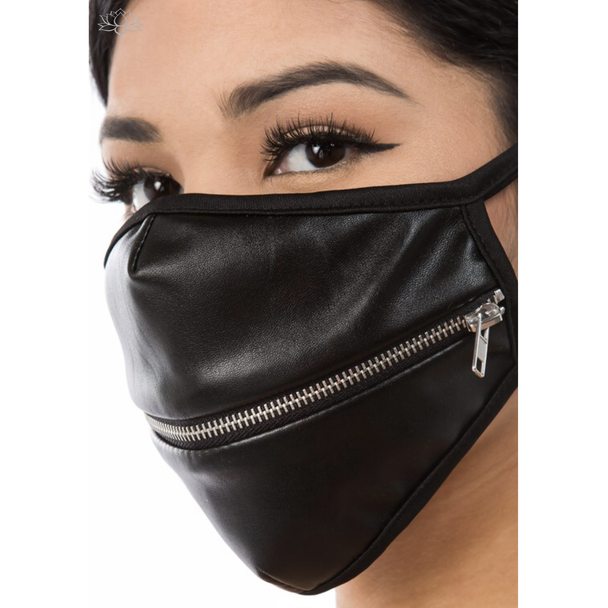 Unisex PU Leather Half Face Mask with Zipped Mouth close up