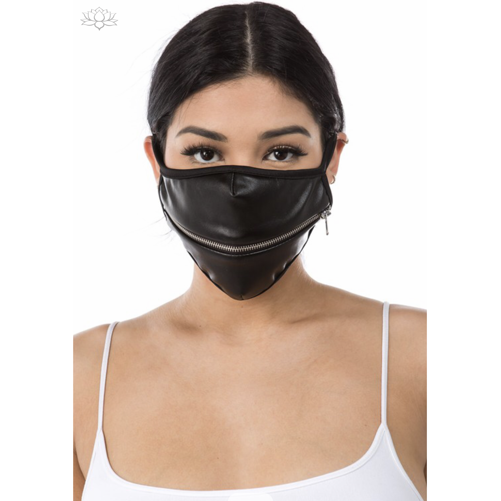 Unisex PU Leather Half Face Mask with Zipped Mouth front